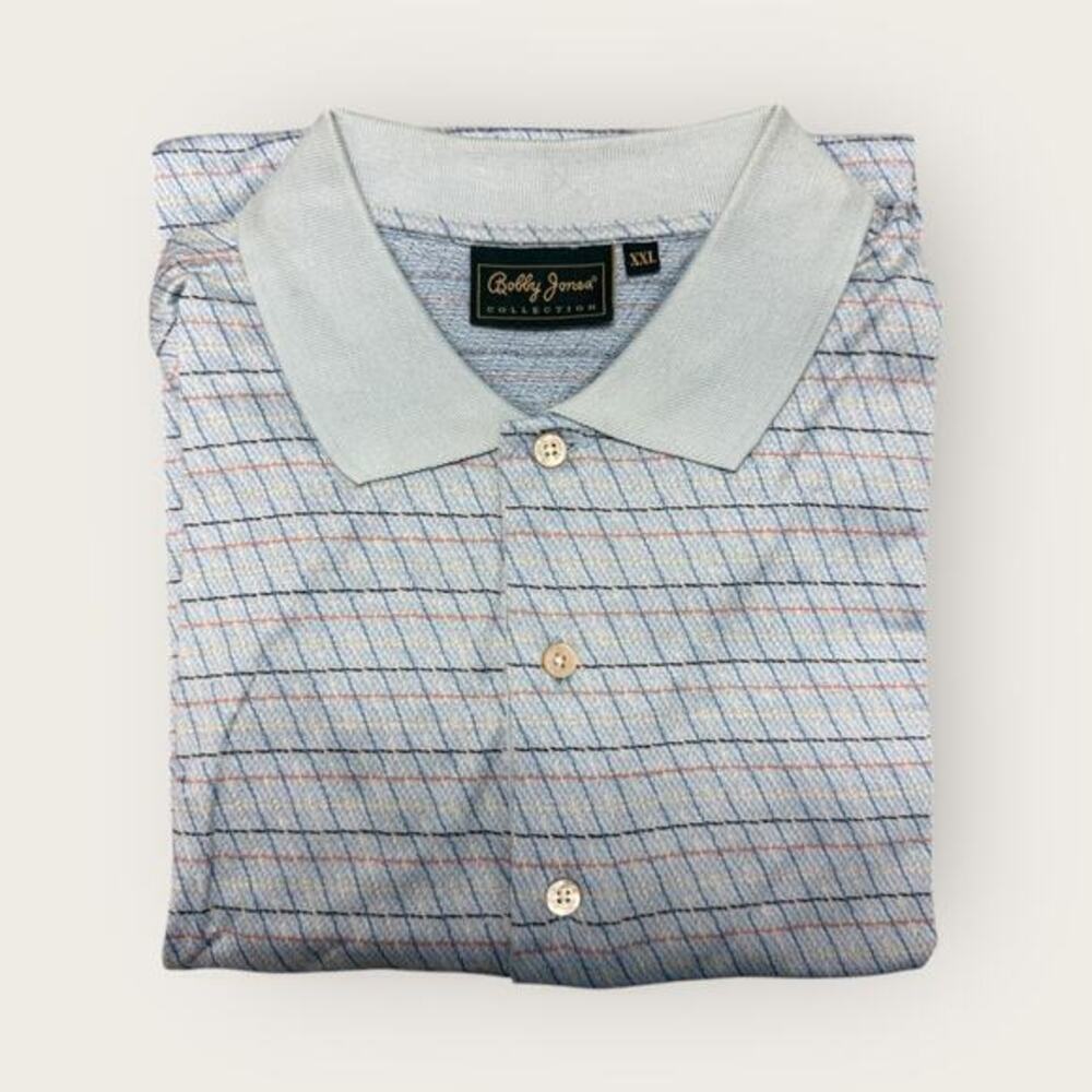 NWOT Bobby Jones 2XL Collection Golf Polo Shirt Blue Crosshatch Short Sleeve